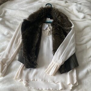 Maurices Faux Fur Vest with Cream Blouse